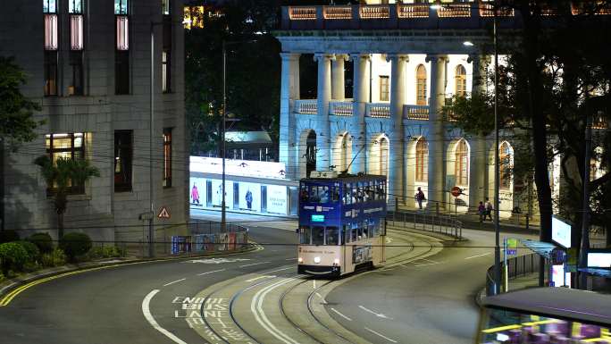 香港城市道路夜晚繁忙交通车流路况汽车行驶