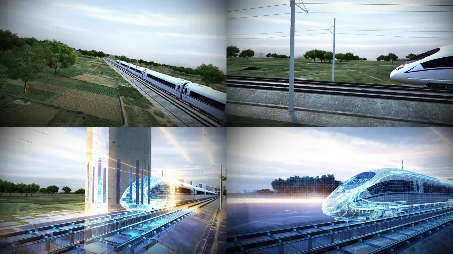 科技和谐号高铁绿皮火车虚拟现实转换