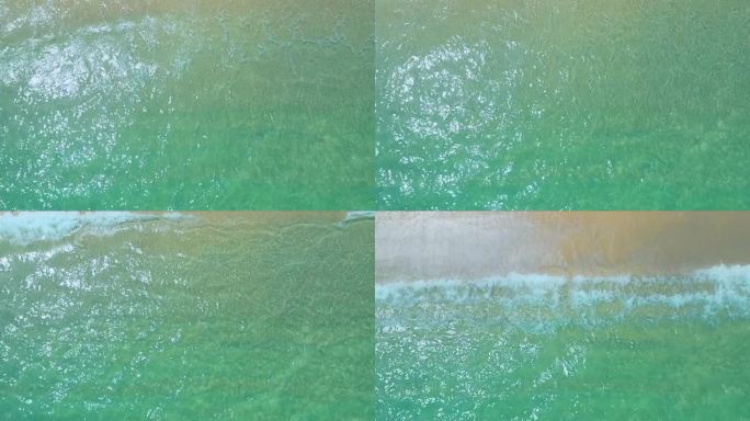 惊人的海浪冲击沙滩，海滩大海背景，自然海浪背景，俯视图海滩背景