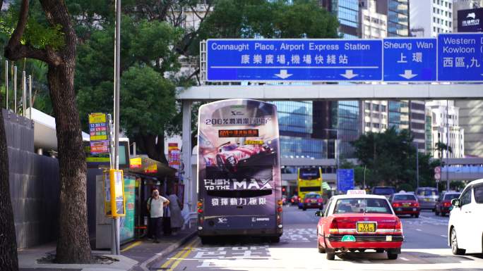 香港巴士公交站城市道路香港街头路标指引牌