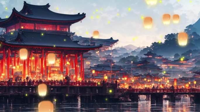 中国风古代夜晚背景6