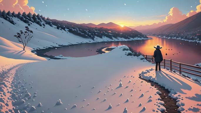 夕阳下的雪景