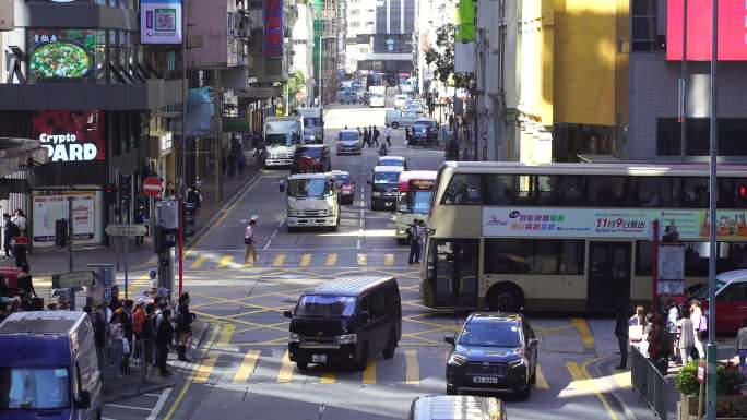 香港街道交通路况道路车流城市道路人群人流