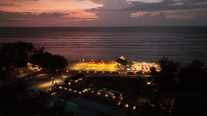 印尼龙目岛吉利群岛海滨夜景自然风光航拍