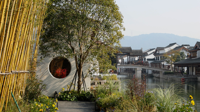 江南园林风光风景秋天杭州湘湖风景区