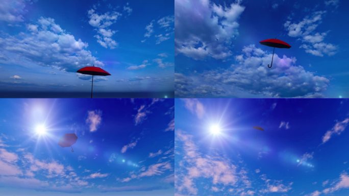 一把会飞的红伞 伞在空中飞翔伞在空中漂浮