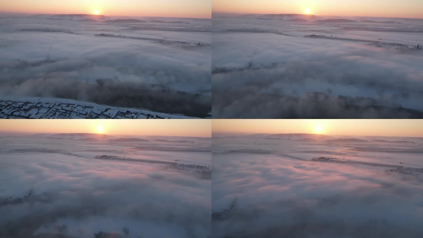 冬季云海雾凇航拍素材
