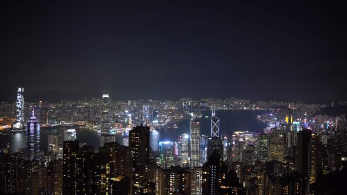 太平山顶看香港夜景晚上城市建筑夜晚风光