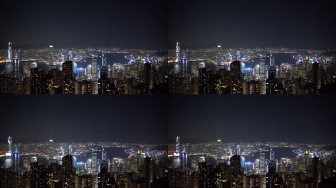 太平山顶看香港夜景晚上城市建筑夜晚风光