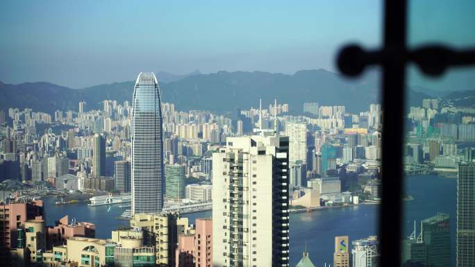 车窗外香港城市风景建筑风光