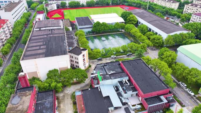 上海体育大学徐汇校区航拍校园风景风光素材