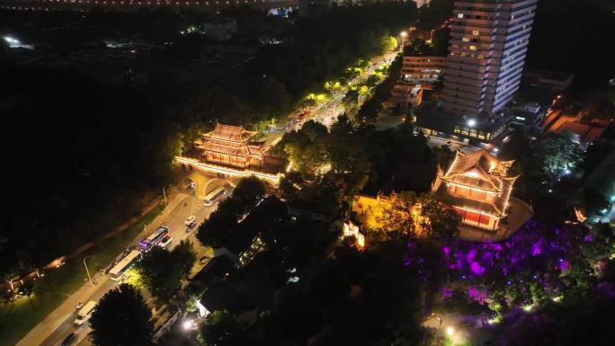 湖北武汉晴川阁景区航拍夜晚夜景汉阳区洗马