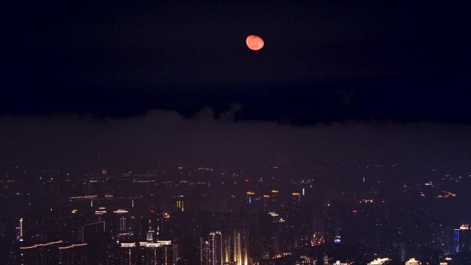 福建厦门城市夜景平流雾