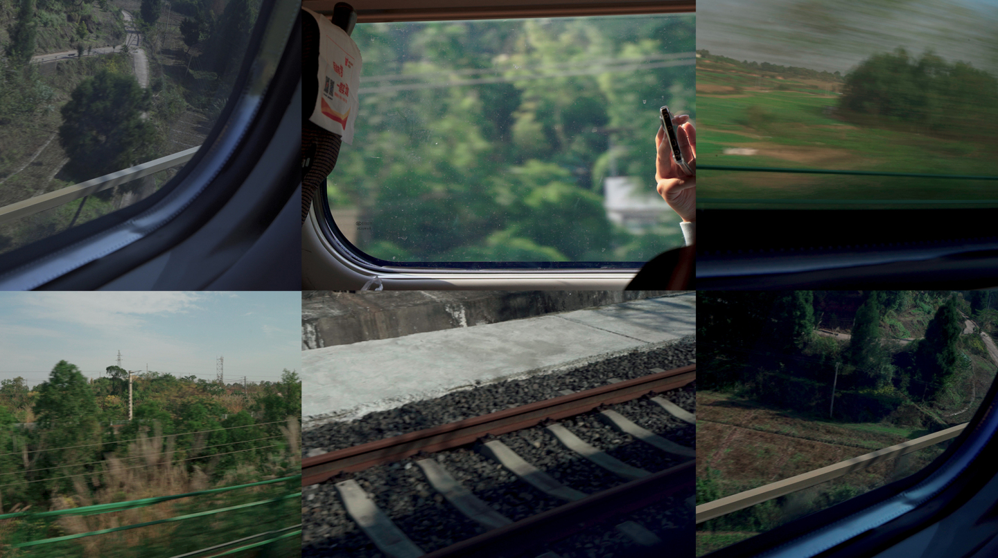 火车窗外风景透过玻璃疾速行驶动车穿过隧道