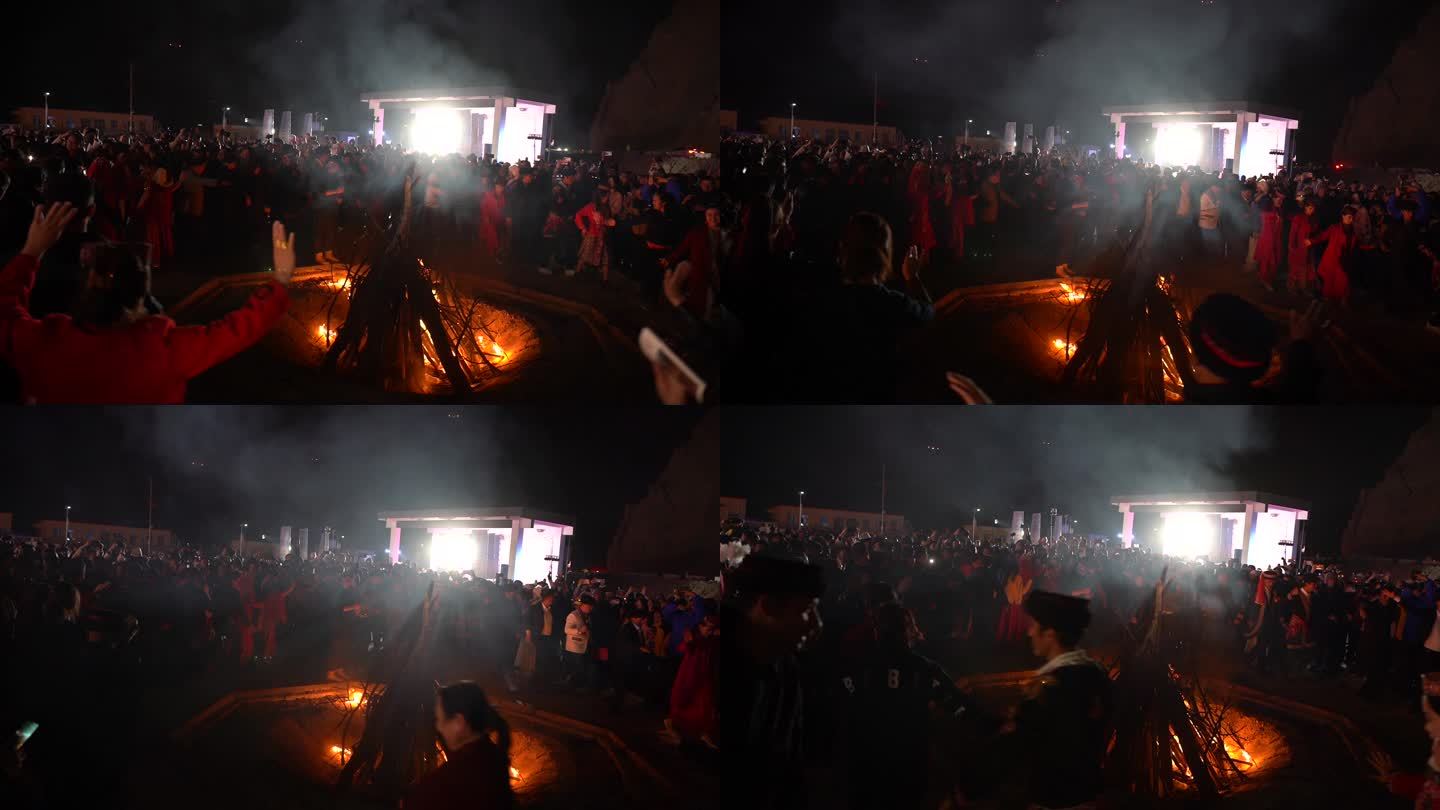 新疆南疆异域风情篝火晚会火把节众人舞蹈