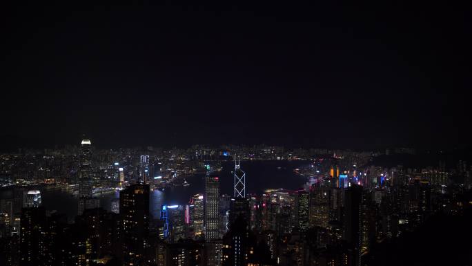 太平山顶看香港夜景晚上城市建筑夜晚风光