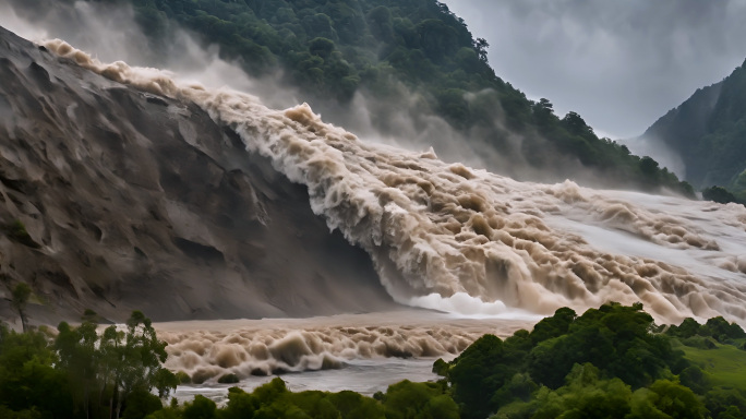 泥石流山洪泛滥洪水自然灾害素材