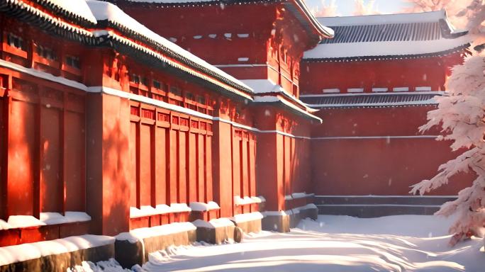 立冬节气冬天冬季下雪红墙梅花古建筑古风
