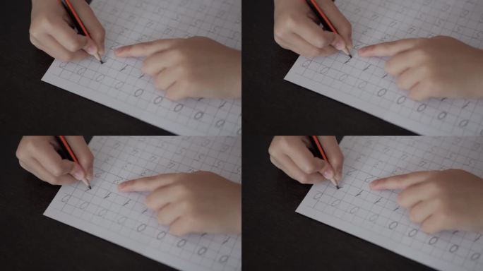 小学生在家练习写数字。孩子正在做作业。小男孩在家学习。孩子，学习做数学教育，在他的房间做家庭作业数字