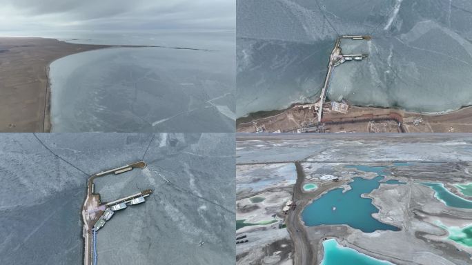 青海 航拍 湖面 冰冻 青海湖