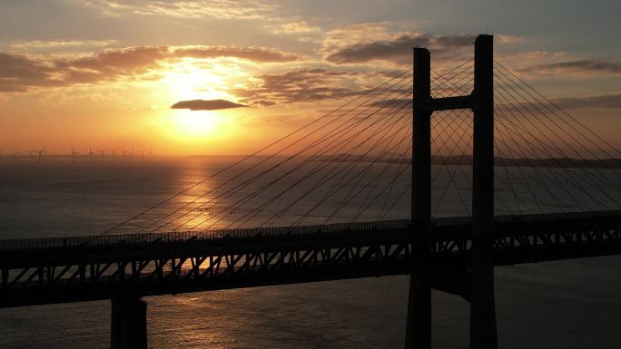 平潭海峡公铁大桥的日落
