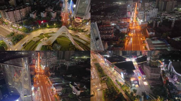湖北武汉光谷国际广场航拍夜晚夜景车流交通