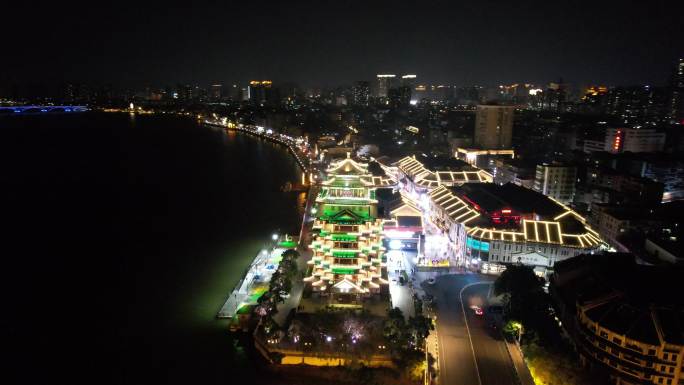 广东惠州城市夜景灯光航拍