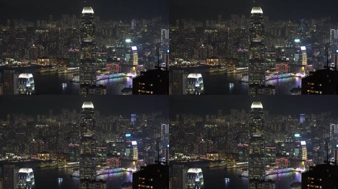 太平山顶看香港夜景晚上城市建筑夜晚风光