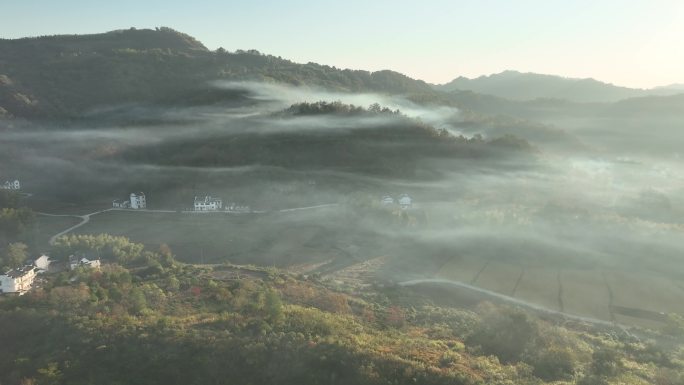 黄山徽州古村落秋色田园山村意境烟