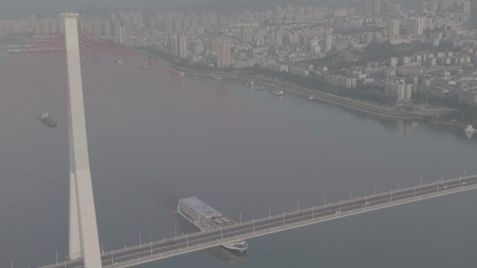 4K50p航拍重庆丰都城市长焦灰度模式