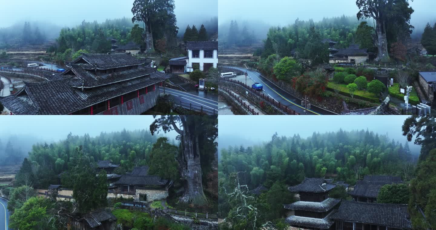 丽水景宁古建筑旅游景点时思寺航拍