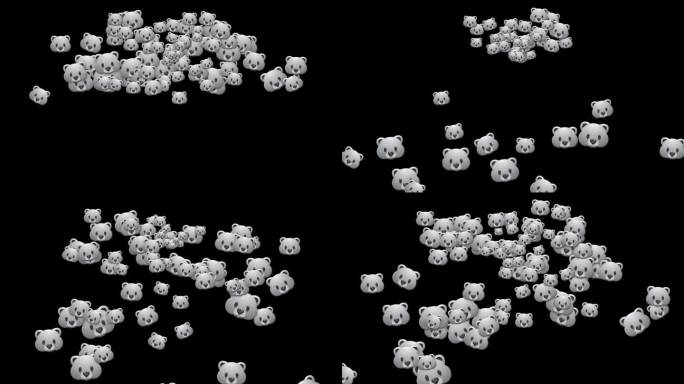 熊emoji黑白素材黑色背景透明抠像通道