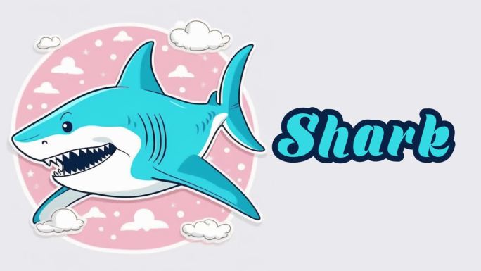 教育动画介绍动物的名字，鲨鱼动物4k分辨率。