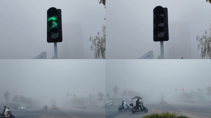 【4K视频】雾天的十字路口