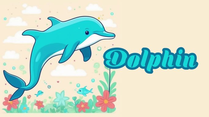 教育动画介绍动物名称，海豚动物4k分辨率。