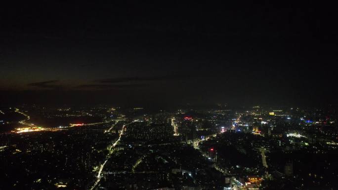 广东江门城市夜景交通航拍