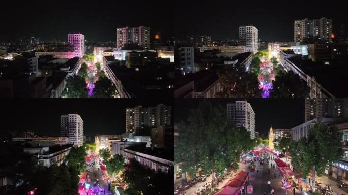 福建省厦门市同安区钟楼商业步行街夜景航拍
