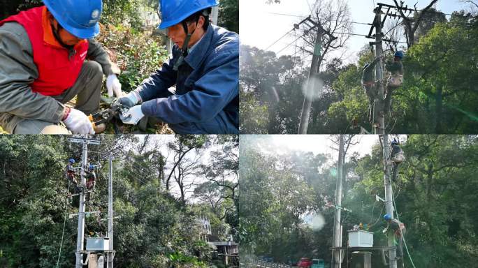 电力工人变压器电杆上高空作业