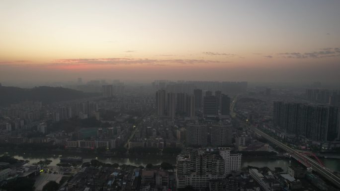 广东江门城市日出彩霞航拍