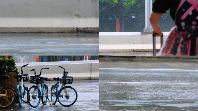 城市马路下雨天雨水雨滴街景街道街头汽车车