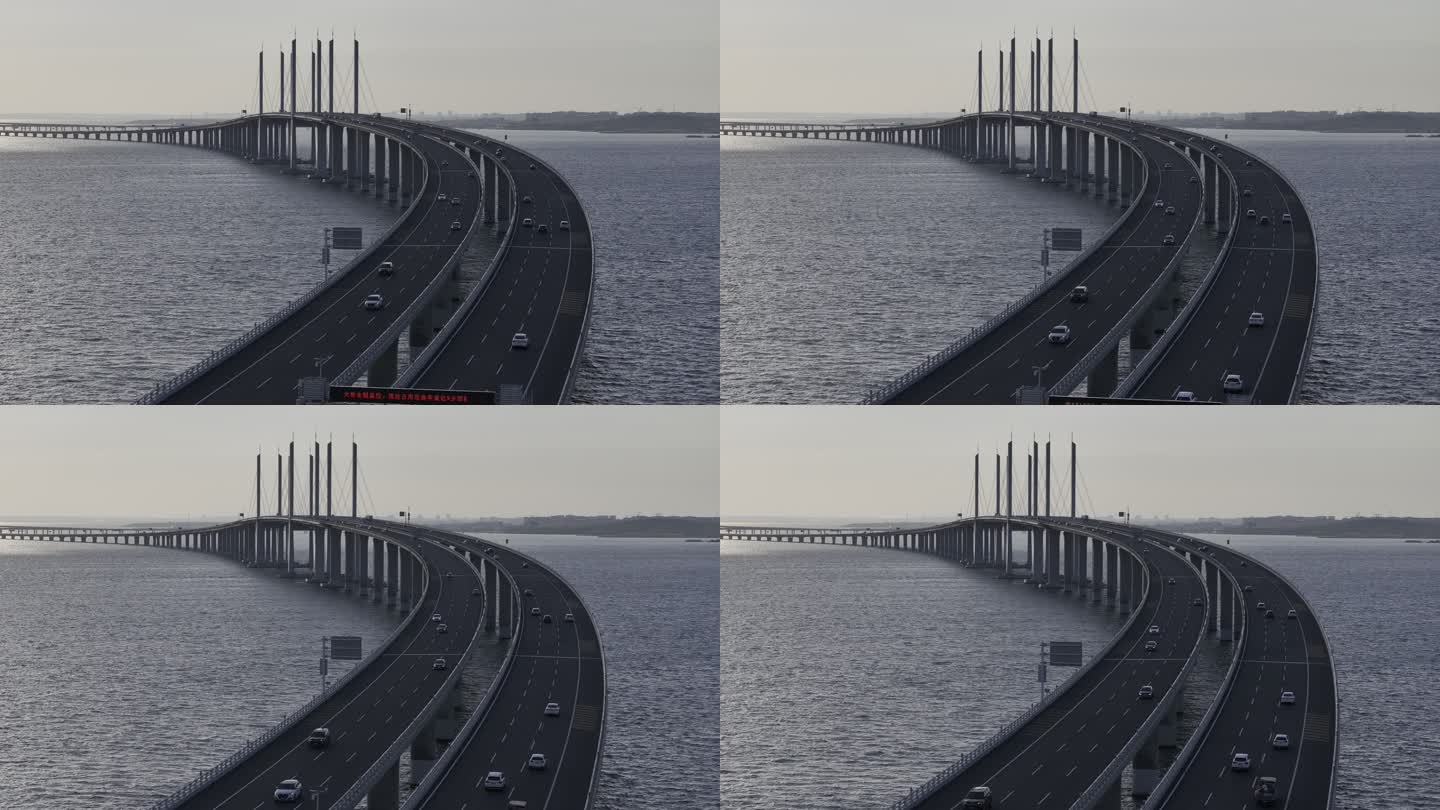 航拍视角青岛胶州湾跨海大桥