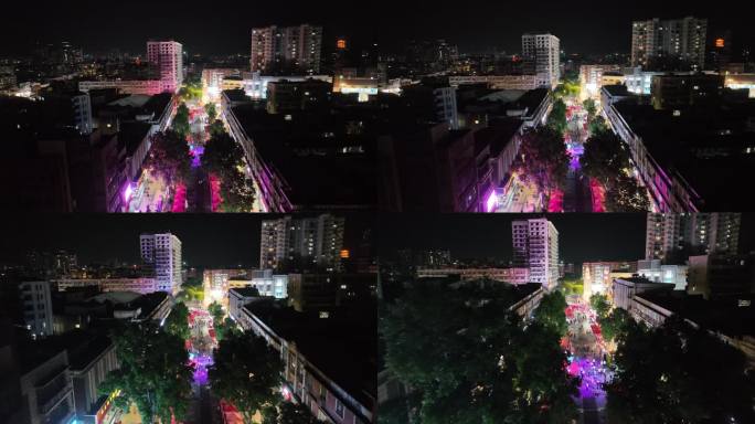 福建省厦门市同安区钟楼商业步行街夜景航拍