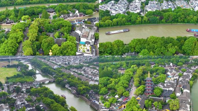 江苏苏州市姑苏区寒山寺风景风光航拍江南水