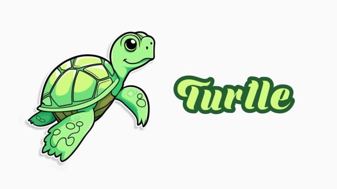 教育动画介绍动物的名字，乌龟动物4k分辨率。