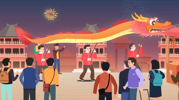 春节喜庆家人团聚烟花场景mg动画