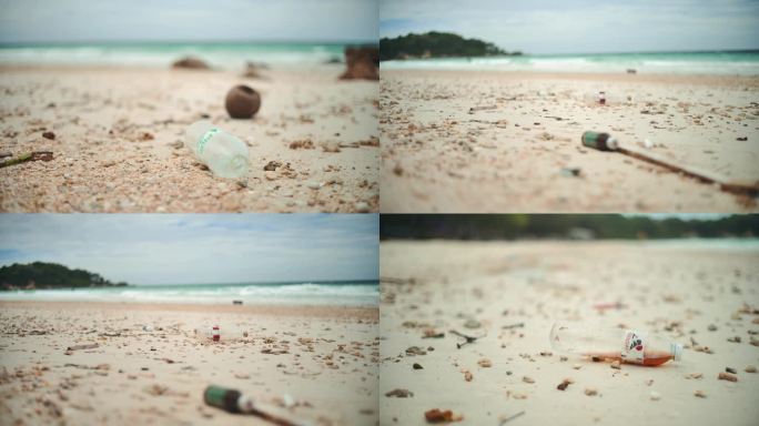海边污染，海边塑料垃圾，沙滩上的垃圾