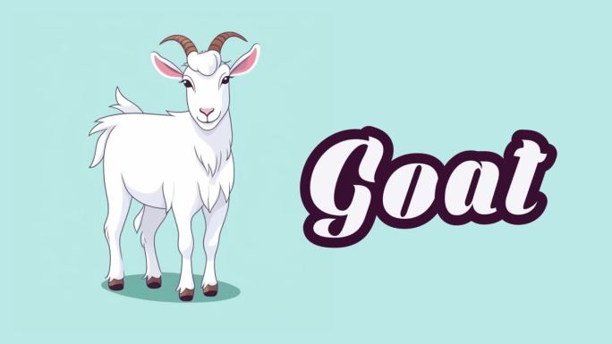 教育动画介绍动物的名字，山羊动物4k分辨率。