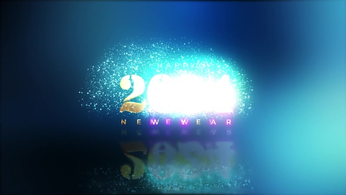 新年快乐金色文字与光运动故障网络朋克效果动画电影标题抽象背景。