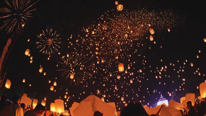 灯节是传统节日。放飞孔明灯灯光灯火飘升