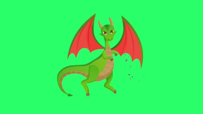 动画绿色可爱的龙在绿色背景。